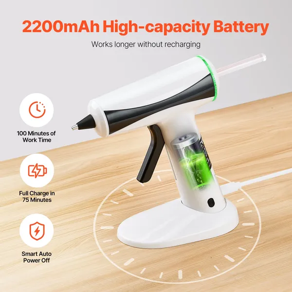 Rechargeable Cordless Hot Glue Gun Kit-Mini Wireless Glue Gun with 2200mAh Battery&20 Glue Sticks,Ideal for Crafts,DIY Projects&Quick Repairs