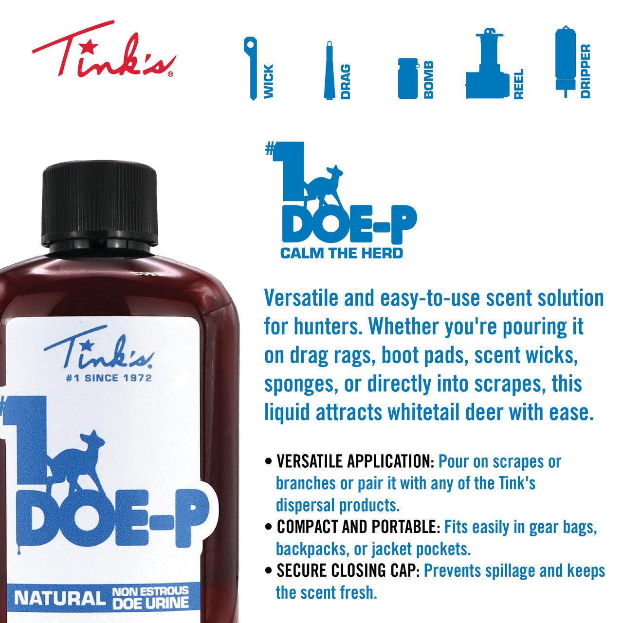 Tink's #1 Doe-P Non-Estrous Doe Urine Scent in 4oz Plastic Squeeze Bottle Deer Lure