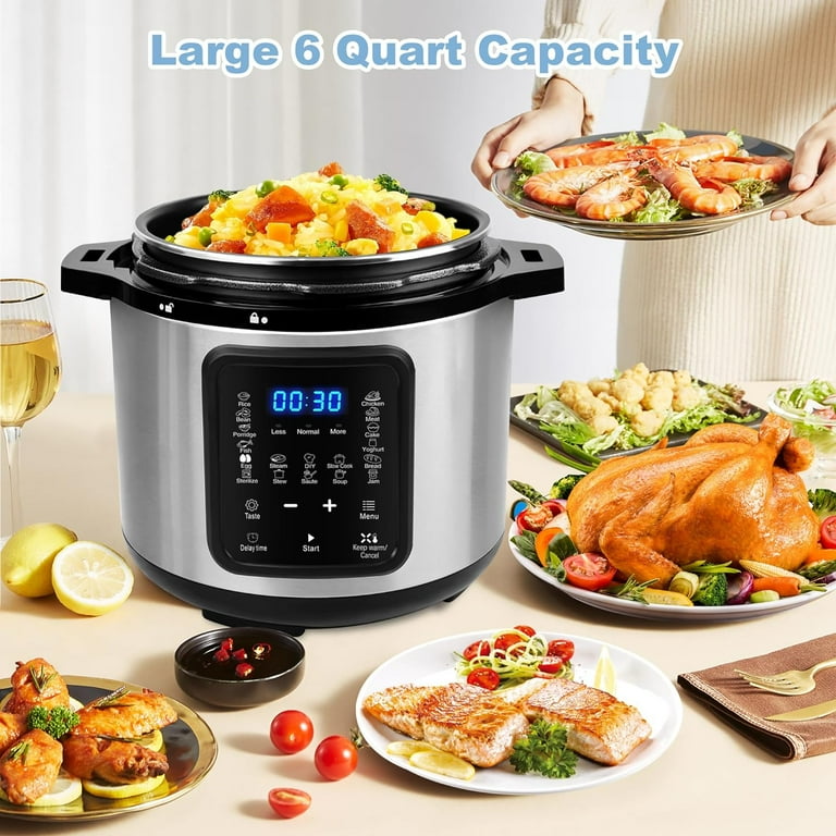 6 Quart Electric Pressure Cooker 9 in 1 Multi Cooker Pressure Cooker Slow Cooker Rice Cooker Steam Saute Yogurt Maker Warmer Sterilizer Programmable Pressure Cooker with 24H Delay Timer Walmart