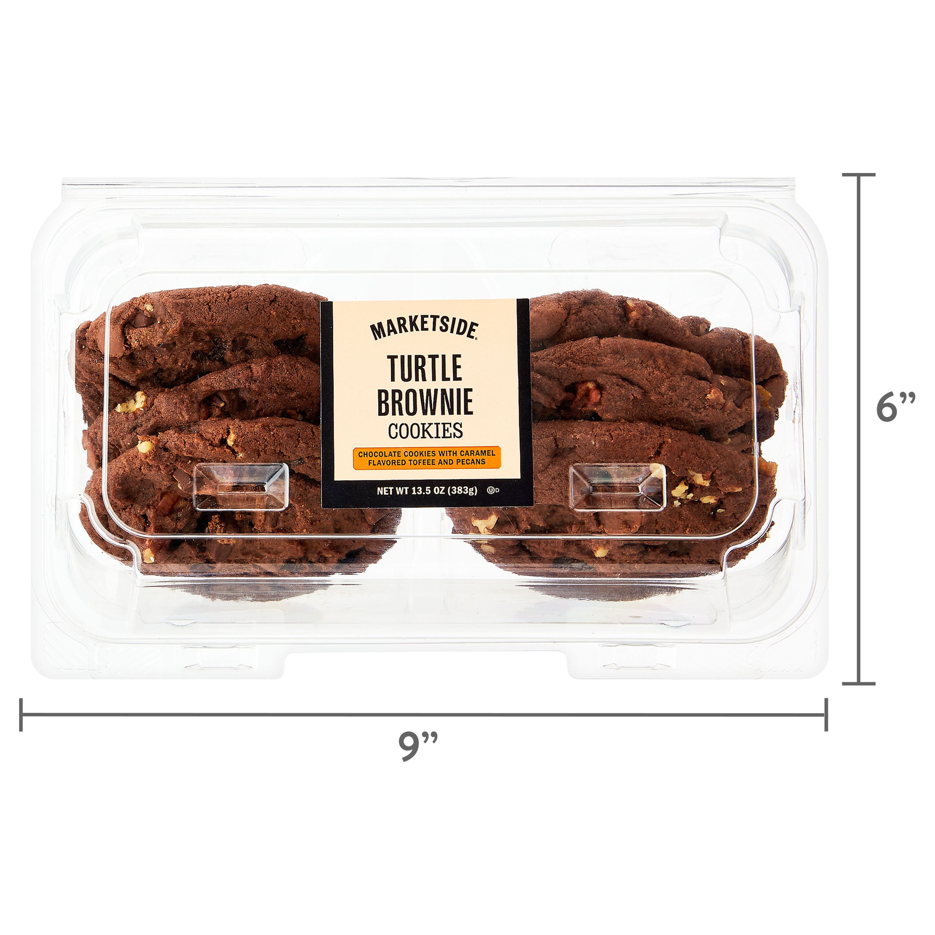 Marketside Decadent Turtle Brownie Bakery Baked Cookies, 13.5 oz, 6 Count
