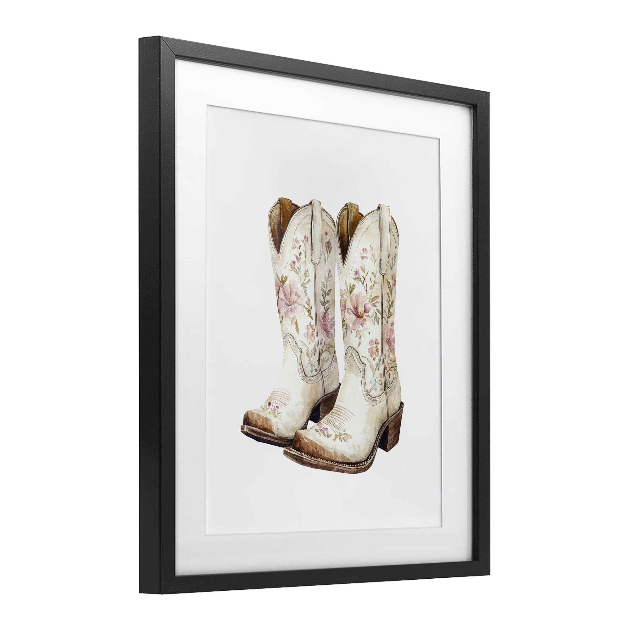 Stupell Industries Boots in Bloom Black Framed Print Under Glass, design by Svetlana Aleynikova
