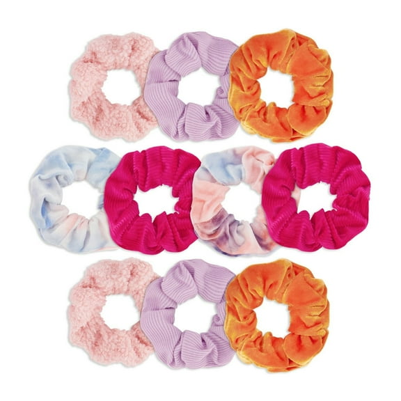 Confetti 10 Piece Hair Set- Velvet Scrunchies, Ponytails, GIFT Set, CF85739