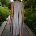thumbnail image 6 of Gamivast Womens Linen Sundresses Sleeveless V-Neck Tank Dress Vertical Striped Shift Dress Loose Fit Knee Length Summer Beach Vacation Daily Playwear, 6 of 7