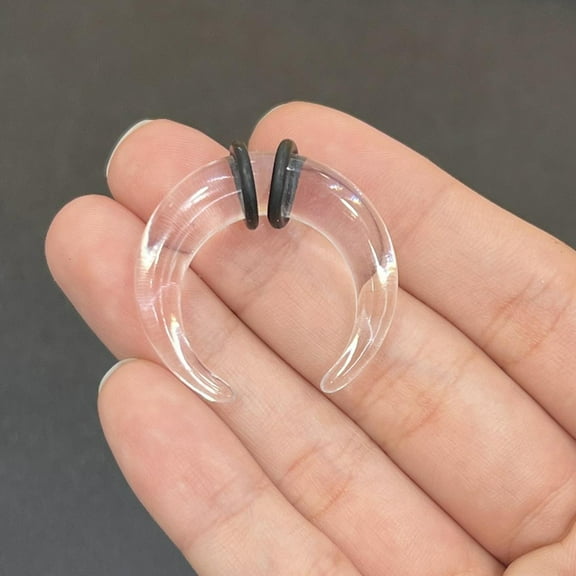 Luxe Modz Clear Acrylic Pincher Tapers C Shape Buffalo Horn Horseshoes Stretchers Expander Septum Piercing Body Jewelry with O Rings - Sold Individually