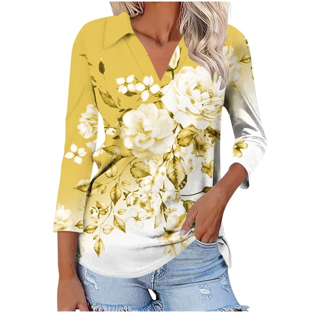 Birdeem Blouses pour Femmes T-Shirt Assorti Col en V Col Rabattu Manches 3/4