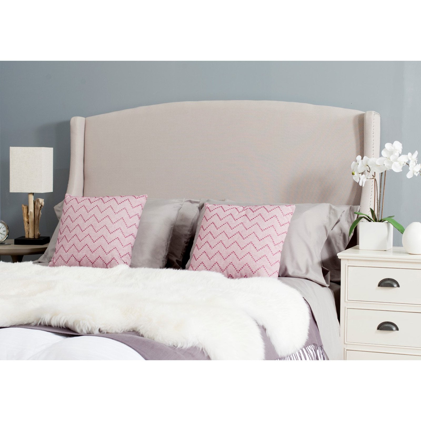Free Shipping SAFAVIEH Austin Modern Winged Upholstered Headboard Queen Taupe Walmart