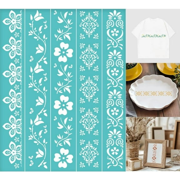 2 Pcs Flower Borders Silkscreen Stencil Reusable Self-Adhesive Silk Screen Printing Plants and Floral Pattern Mesh Transfers Stencil