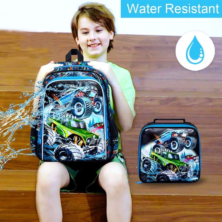 CCJPX 3PCS Cars Backpack for Boys, 16 Inch Kids Water Resistant