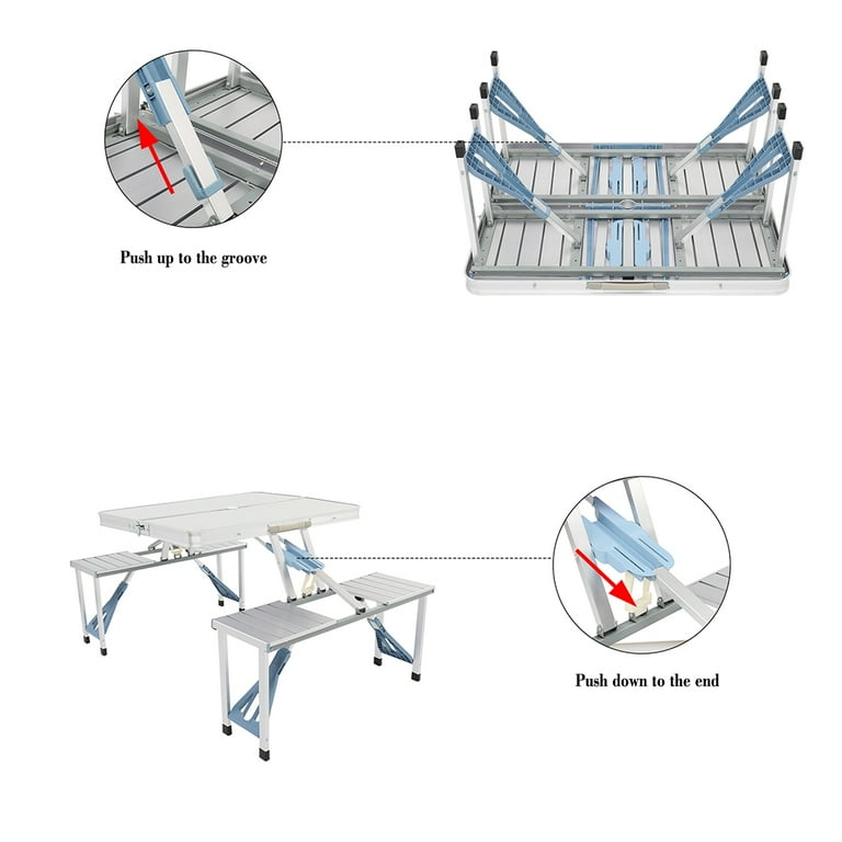 Portable folding joined table and chairs set with umbrella hole deals