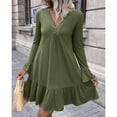 thumbnail image 4 of Vestido Con Cuello En V, Vestido Suave Con Volantes En Los Pu?os, Manga Larga, Botón Frontal Para Mujer Para La Oficina ANGGREK  Otros, 4 of 7