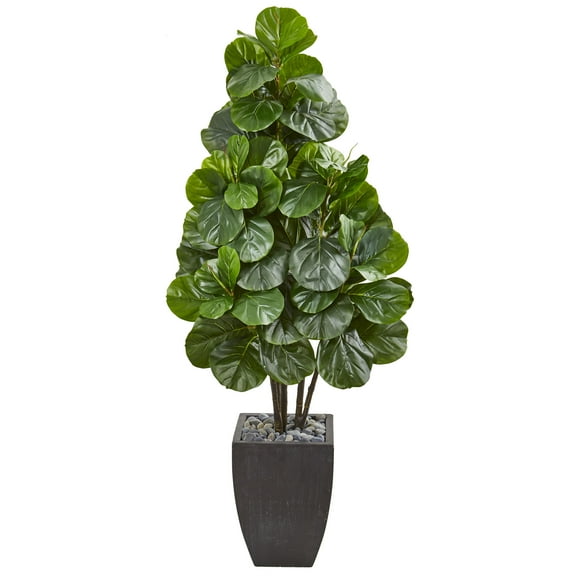 Nearly Natural 63-In. Fiddle Leaf Fig Artificial Tree in Black Planter
