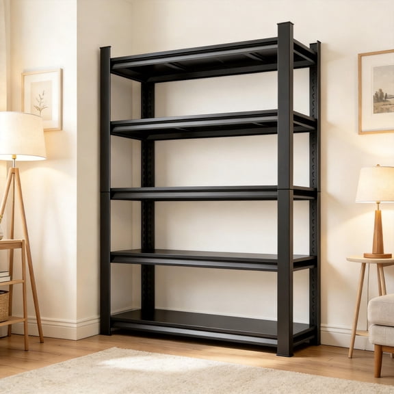 71.2" H Utility Shelf Organizer, Metal Storage Rack, Detachable & Adjustable Steel Metal Shelving Unit, 3000lb Shelf Organizer for Kitchen Closet Laundry Bathroom Pantry, Basement, Garage, Black
