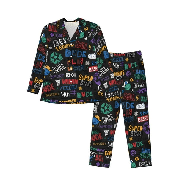 Balery Basketball Pijama para Hombre de Dos Piezas con Manga Larga, Conjunto de Dormir y Descanso Suave con Bolsillos-Medium