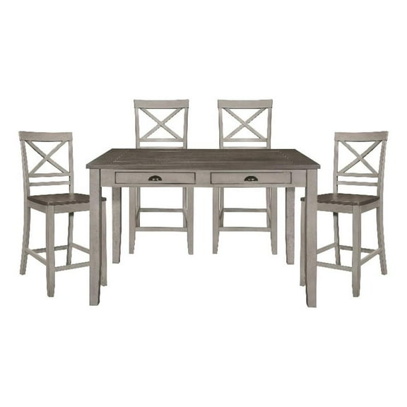 Bowery Hill 5-Piece Farmhouse Wood Counter Height Dining Set in Brown/Light Gray