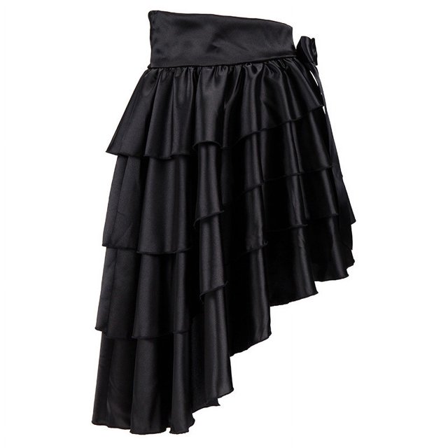 Falda Medieval renacentista de la Era victoriana para mujer, faldas góticas asimétricas en capas de satén con volantes negros, vestido pirata Steampunk con lazo