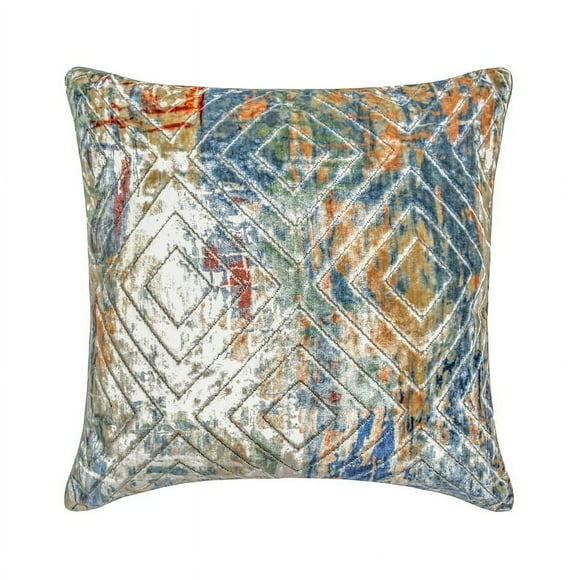 Decorative Blue 16"x16" (40x40 cm) Throw Pillow Covers, Velvet Checkered Throw Pillows For Sofa, Geometric Pattern Modern Style - Shaded Graffito