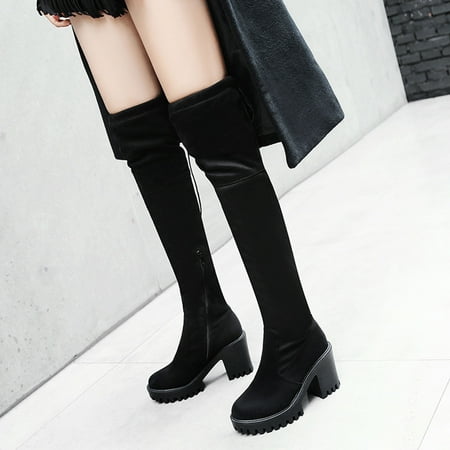 

symoid Womens Boots- Winter Suede Over The Knee Boots Thick High Heel Round Toe Boots Black 39