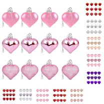 VWRXBZ 12PCS Heart Ornaments, Plastic Heart Baubles for Christmas Tree, Valentine's Day Wedding Anniversary Hanging Decorations, Glossy Matte Glittery Heart Shaped Decor
