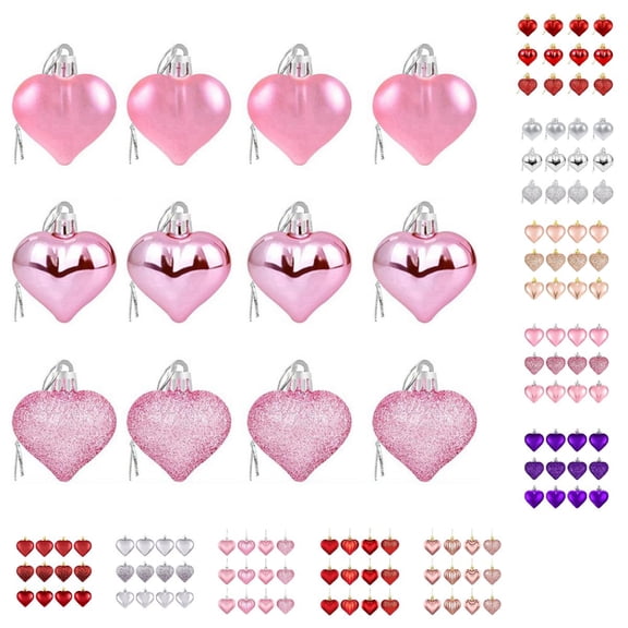 Vwrxbz 12PCS Heart Ornaments, Plastic Heart Baubles for Valentine's Day Wedding Anniversary Hanging Decorations, Glossy Matte Glittery Heart Shaped Decor