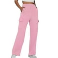 thumbnail image 3 of Bxsruta Womens Pants, Women's Winter Overalls Fashion Comfortable Casual Multi-pocket Sports Pants New High-waisted Straight Leg Wide Loose Pants, Pink L, 3 of 5
