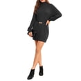thumbnail image 4 of Women Turtleneck Sweater Dress Elegant Casual Loose Pure Color Long Sleeve Pullover Rib Knit Dress for Office Black XXL, 4 of 8