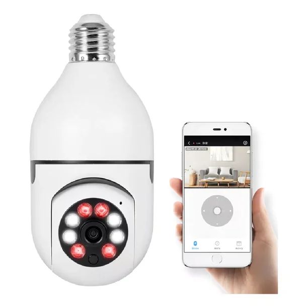 Cámara De Seguridad Foco Wifi Espía Giratoria 360 Kit 18pzs Color Blanca