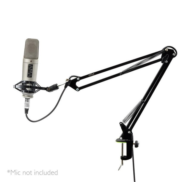 Pyle PMKSH01 Suspension Microphone Boom Stand with Studio Scissor Arm Mic  Holder and Shock Mount Clip (Table Clamp Style)