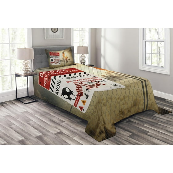 Zombie Bedspread Set Dead Man Walking In Dark Danger Scary Scene Zombie Bedspread Set Dead Man Walking In Dark Danger Scary Scene Fiction Infection Picture Decorative Quilted Coverlet With Pillow Shams