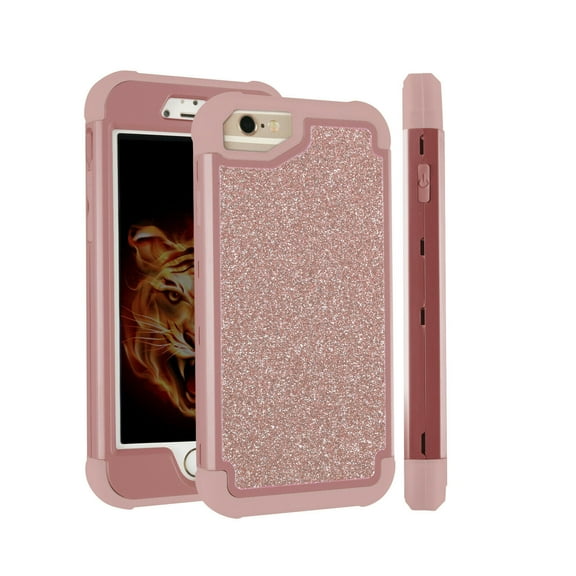FIEWESEY For iPhone SE 2020 Phone Case, Cute Shockproof Glitter Sparkle Bling Silicone PC Hybrid Armor Phone Case Cover for Apple iPhone se 2020 iPhone 6/7/8 4.7 Inch(Pink/Pink)