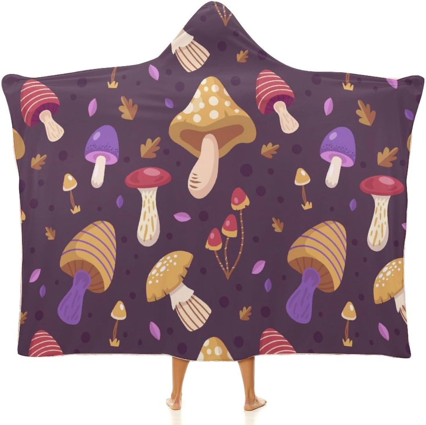 Throw Wearable Blanket Hoodie Onesie Soft Sleeping Bag Cloak Wrap Cape Cute Mushroom Autumn Gift for Adult Kids Plush Velvet 50x60 in Nature Wild Forest