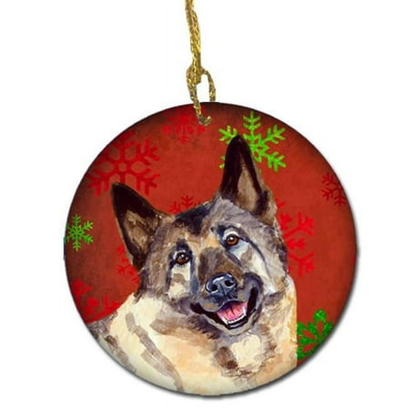 Norwegian Elkhound Red Snowflake Holiday Christmas Ceramic Ornament