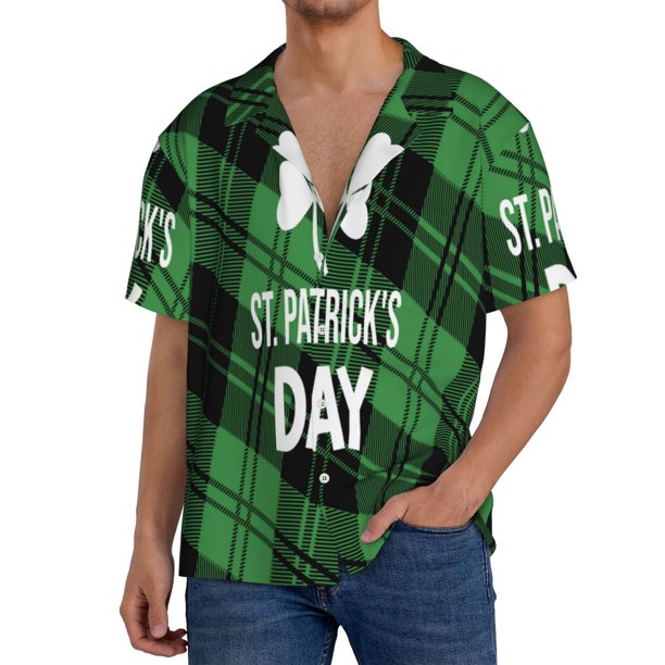 Balery St Patrick's day Camisa Casual de Manga Corta con Botones para Hombre, Texturizada, Estilo Cubano, para Playa, Verano-4X-Large