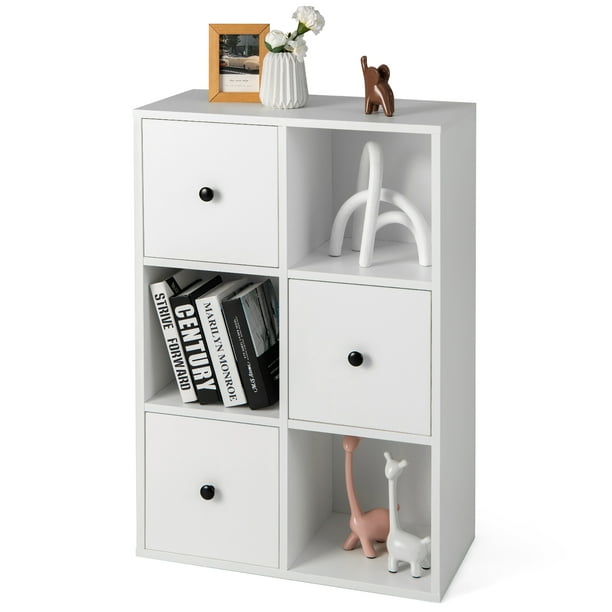Costway Gabinete de Almacenamiento con Cajones, Estantería de 4 Niveles con Dispositivo Antivuelco & Almohadillas Antideslizantes para Pies, Marrón Rústico/Blanco