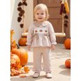 thumbnail image 3 of RUINIXCW Toddler Baby Girl Thanksgiving Outfit Plaid Bow Turkey Embroidery Bows Doll Collar Long Sleeve Tops and Pants 2 Pcs Set, 3 of 9