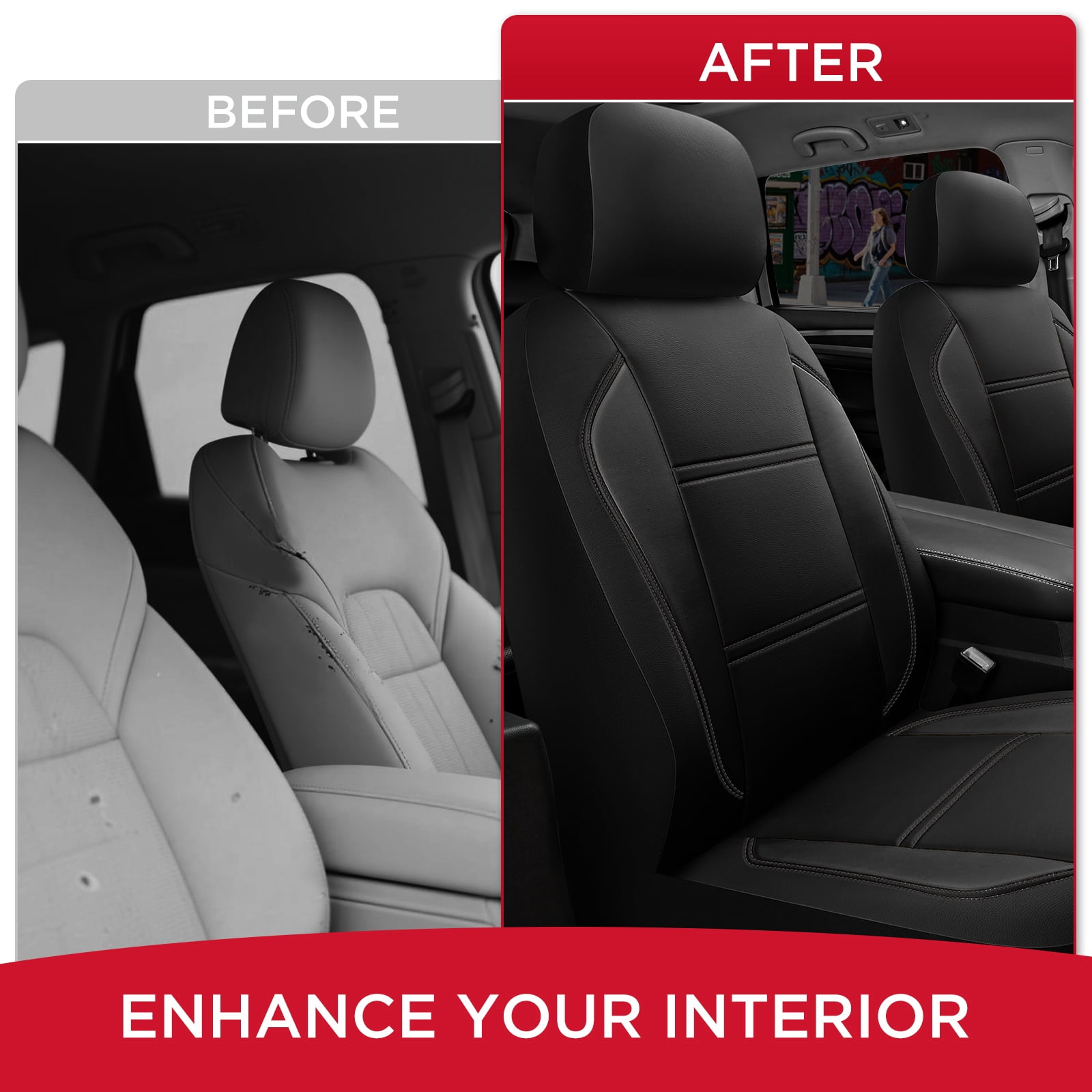 Rubbermaid Leather Car Seat,Sport-Style Car Seat Cover,Breathable,Easy to Clean,Universal Fit for Cars,Trucks and SUVs Black