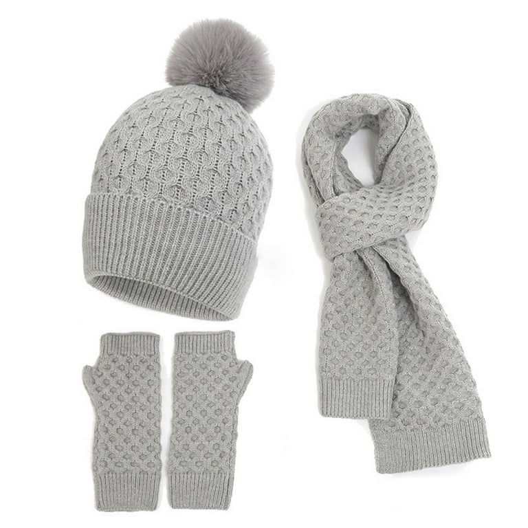 Prolriy Hat and Scarf Set for Women Women Men Autumn Winter Warm Cute Wool Hat Scarf Gloves Slouchy Three Winter Snow Knit Cap Screen Mittens Scarves