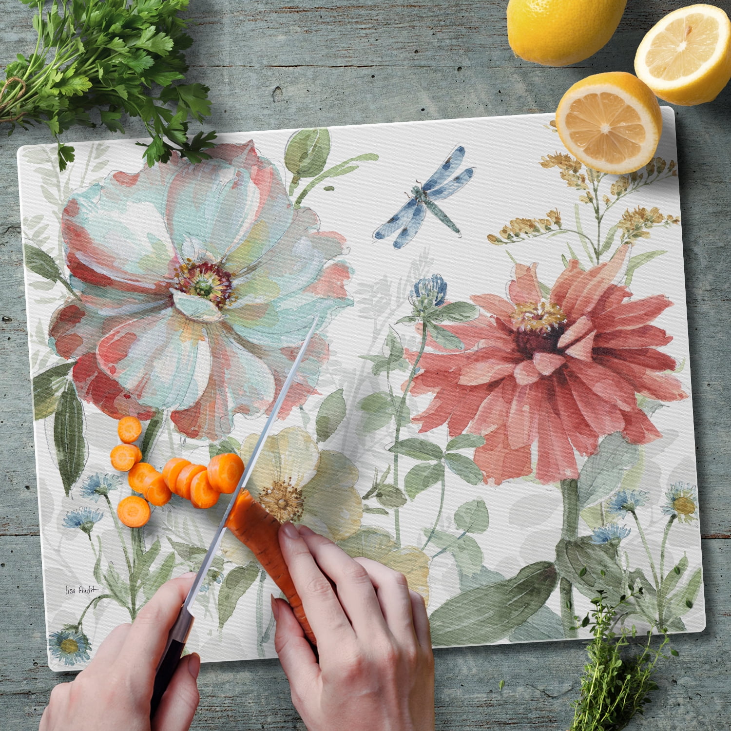 CounterArt Spring Meadow 3mm Tempered Glass Cutting Board 15" x 12"