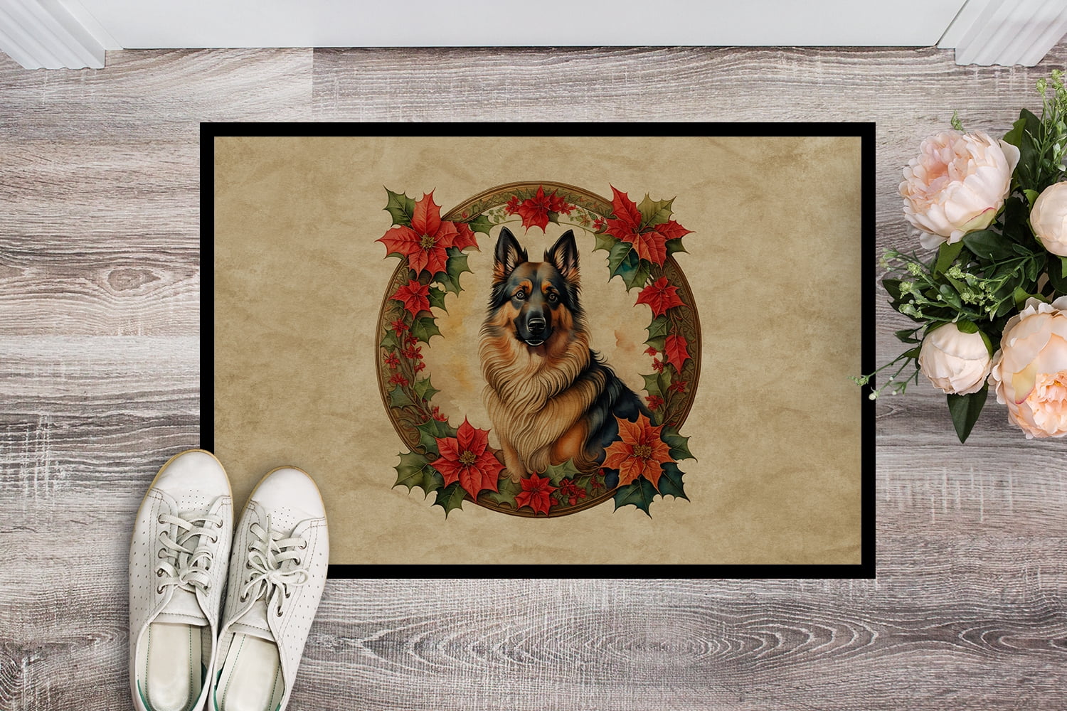 Carolines Treasures DAC2318MAT 18 x 27 in. Unisex Belgian Tervuren Christmas Flowers Doormat