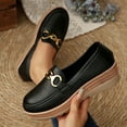 thumbnail image 2 of Xfvqtps Womens Metal Chain Loafers Comfortable Flat Wedge Shoes with Faux Leather and Cushioned Sole for Casual Four Season Wear Black, 2 of 9