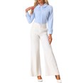 thumbnail image 2 of INSPIRE CHIC Women's Blouse Peter Pan Collar Puff Sleeve Contrast Trim Button Down Shirt S Light Blue, 2 of 6