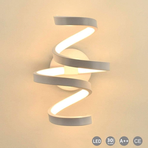 Aplique de pared LED en espiral de 18 W para salón, mesita de noche, dormitorio y pasillo. Aplique de pared moderno y sencillo de aluminio acrílico blanco.