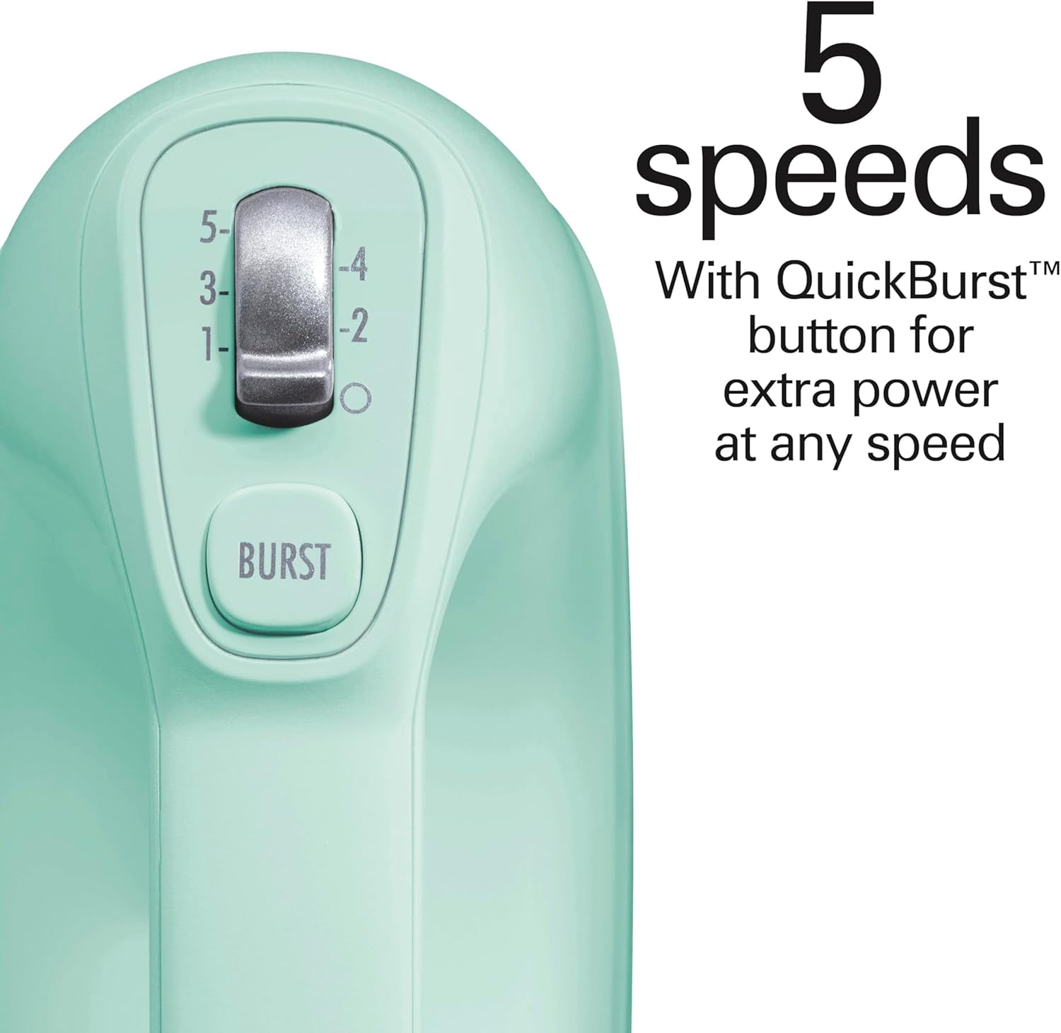 5-Speed Electric Hand Mixer with Snap-On Storage , QuickBurst, Stainless Steel Twisted Wire Beaters and Whisk, Mint