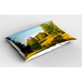 thumbnail image 2 of Ambesonne Landscape Pillow Sham 2 Pack, Natural Forest Park, 36"x20", Marigold and Olive Green, 2 of 3