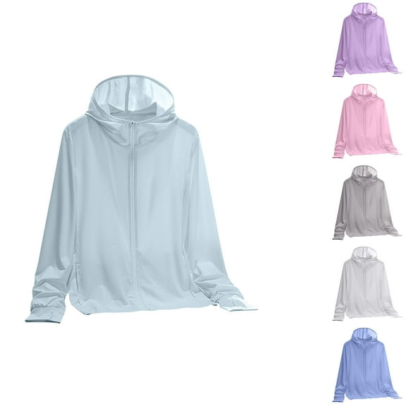 THDHVS Hoodies for Women,Womens Hoodies,Women's Summer Fall Solid Color Breathable Hooded Sunscreen Clothing Blue XL