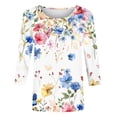 thumbnail image 4 of Levmjia Hauts à Manches 3/4 pour Femmes Liquidation Automne Mode Décontractée à Blocs de Couleur Col Rond T-shirt Blouse, 4 of 4