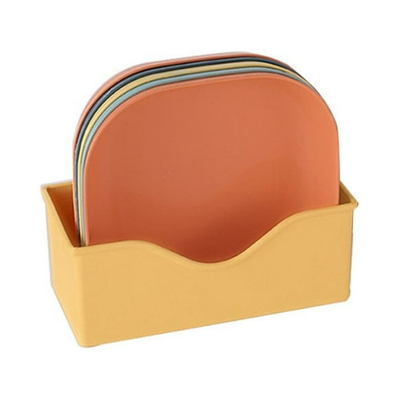Set of 5 Plastic Plates With Holder Durable Shatterproof Deep Plates Solid  A