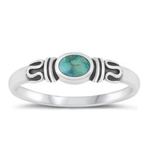 CHOOSE YOUR COLOR Simulated Turquoise Ring .925 Sterling Silver Bali Style Band Blue CZ Female Size 8