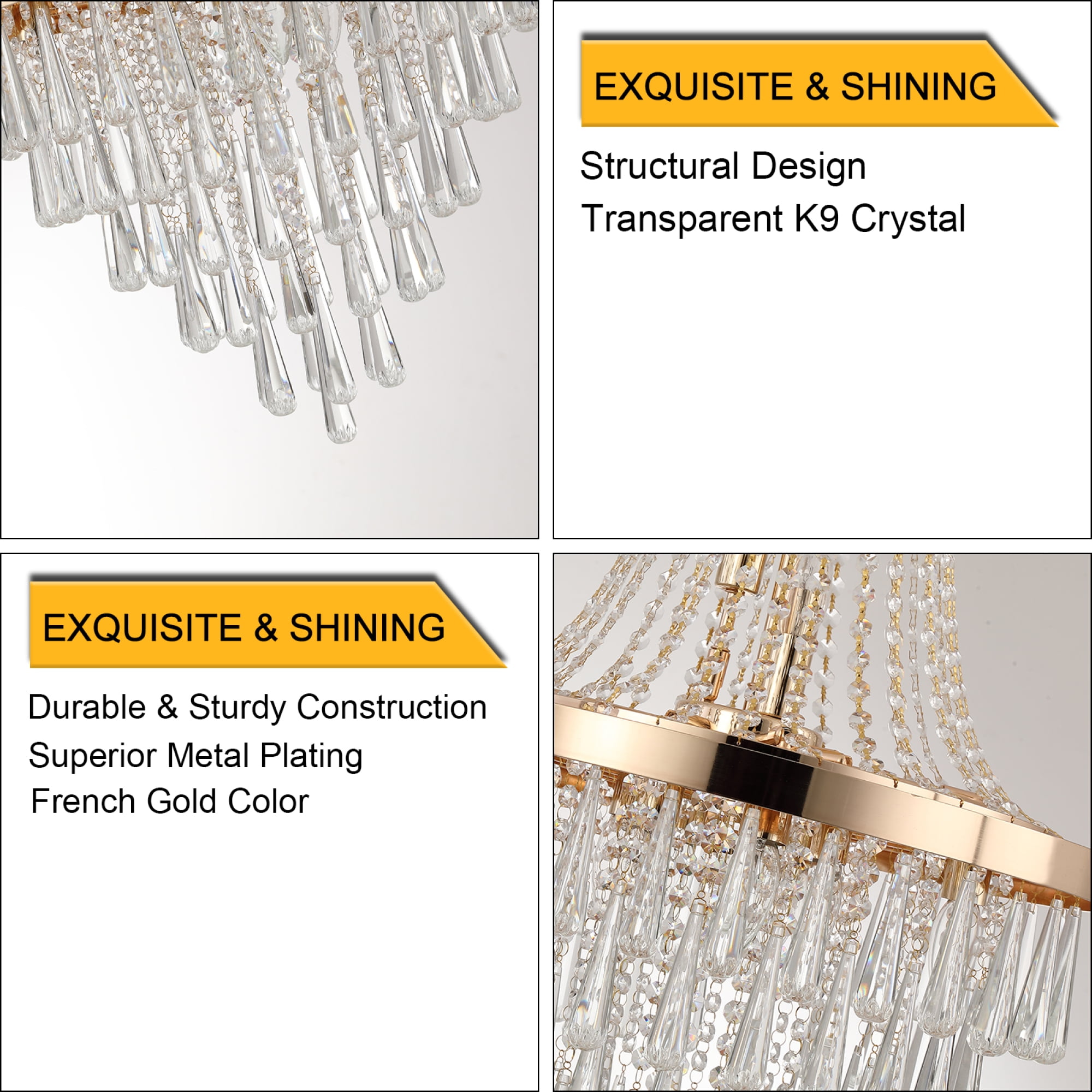 Jopath 20" Modern Crystal Pendant Chandelier with Golden Finish, 11-Light Hanging Light Fixture Tiered Design for Dining Room, Living Room, or Entryway (No Bulbs)