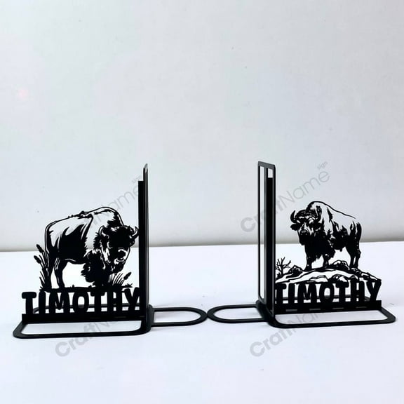 Craftnamesign Customized Bison Metal Bookends For Shelves, Animal Book Shelf Holder, Book Stand