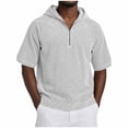 thumbnail image 2 of Yertdoel Hoodies for Men, Solid Color Short Sleeve Hooded Half Zip Pullover Sweatshirt Soft Loose Lightweight Breathable Beach Vacation Summer Outdoor Casual Shirts, 2 of 6